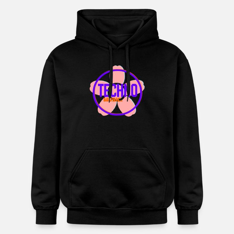 Logo néon Techno Circle - Sweat à capuche Softstyle® Gildan Unisexe - noir