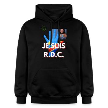 JE SUIS RDC - Sweat à capuche Softstyle® Gildan Unisexe - noir - Devant - Marisol (170cm) & Nik (191cm)