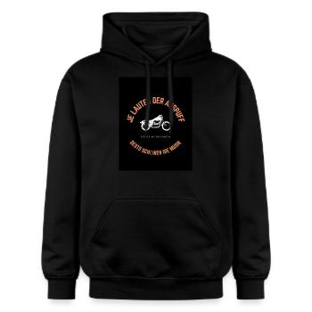 Je lauter der Auspuff desto schöner die Musik - Gildan Unisex Softstyle® Midweight Hoodie - Schwarz - Vorne - Marisol (170cm) & Nik (191cm)