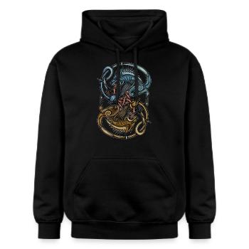 Wikinger Wölfe - Gildan Unisex Softstyle® Midweight Hoodie - Schwarz - Vorne - Marisol (170cm) & Nik (191cm)