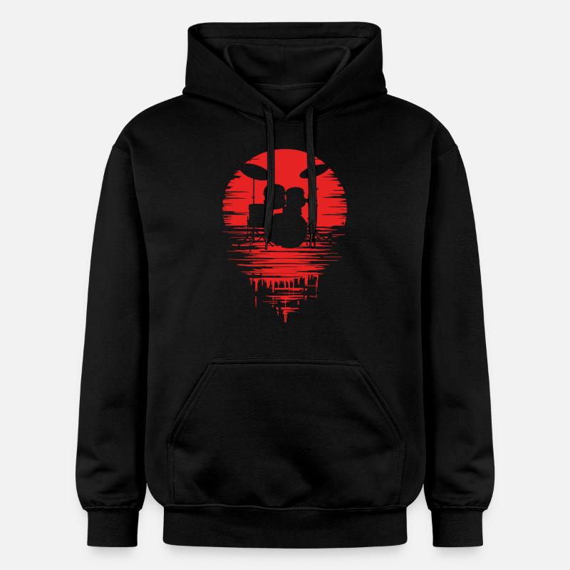 Drumset Silhouette Drums with Reflection - Gildan Unisex Softstyle® Midweight Hoodie - black