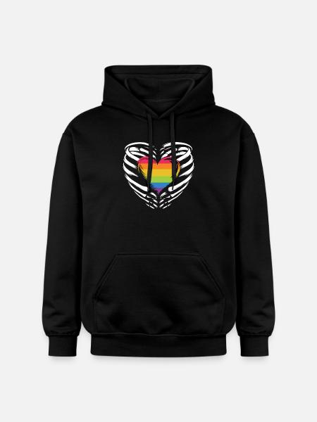 LGBTQ Pride Month - Rainbow Heart - Gildan Unisex Softstyle® Midweight Hoodie - black