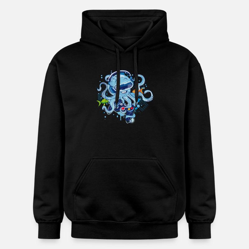Gaming Oktopus mit Controller - Gildan Unisex Softstyle® Midweight Hoodie - Schwarz