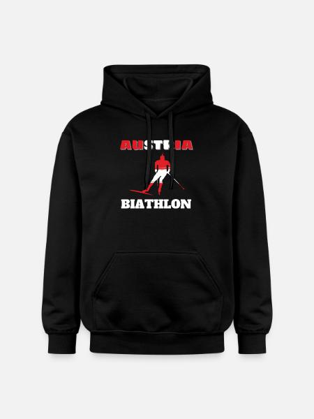 Biathlete Silhouette Red White Austria - Gildan Unisex Softstyle® Midweight Hoodie - black
