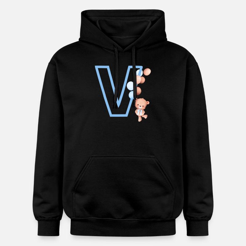 Lettre v bleue ours - Sweat à capuche Softstyle® Gildan Unisexe - noir
