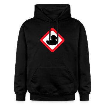Canard Panneau Avertissement Attention Danger Prudence - Sweat à capuche Softstyle® Gildan Unisexe - noir - Devant - Marisol (170cm) & Nik (191cm)