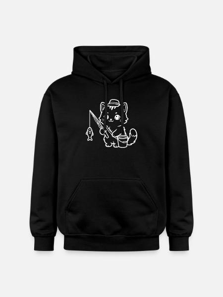 Kawaii Cat Fishing - Gildan Unisex Softstyle® Midweight Hoodie - black