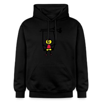 Kind Schaukel 3 - Gildan Unisex Softstyle® Midweight Hoodie - Schwarz - Vorne - Marisol (170cm) & Nik (191cm)