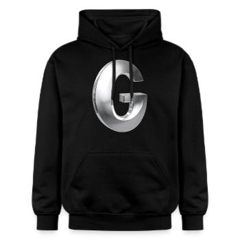 Chrome ,, G " Metallic - Gildan Unisex Softstyle® Midweight Hoodie - Schwarz - Vorne - Marisol (170cm) & Nik (191cm)
