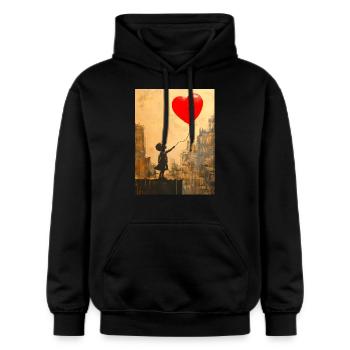 Banksy Style - Ballon Enfant avec Coeur - Love - Sweat à capuche Softstyle® Gildan Unisexe - noir - Devant - Marisol (170cm) & Nik (191cm)