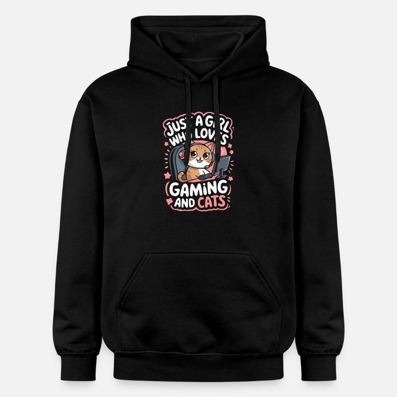 Gaming Computer Konsole Mädchen Katze - Gildan Unisex Softstyle® Midweight Hoodie - Schwarz