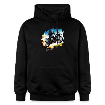 Fliegendes Motorrad - Gildan Unisex Softstyle® Midweight Hoodie - Schwarz - Vorne - Marisol (170cm) & Nik (191cm)