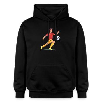 Fußballspieler in Aktion - Gildan Unisex Softstyle® Midweight Hoodie - Schwarz - Vorne - Marisol (170cm) & Nik (191cm)
