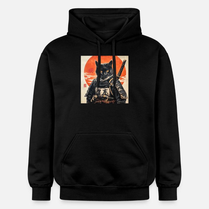 Katze Samurai Japan Ukiyo-E - Gildan Unisex Softstyle® Midweight Hoodie - Schwarz