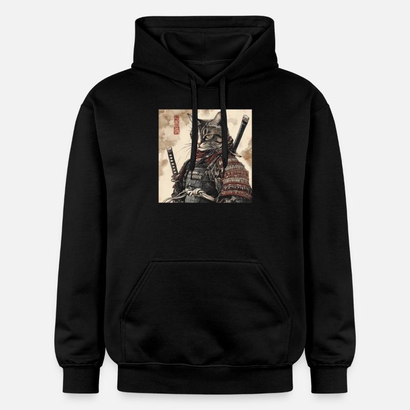 Chat Samouraï Japon Ukiyo-E - Sweat à capuche Softstyle® Gildan Unisexe - noir
