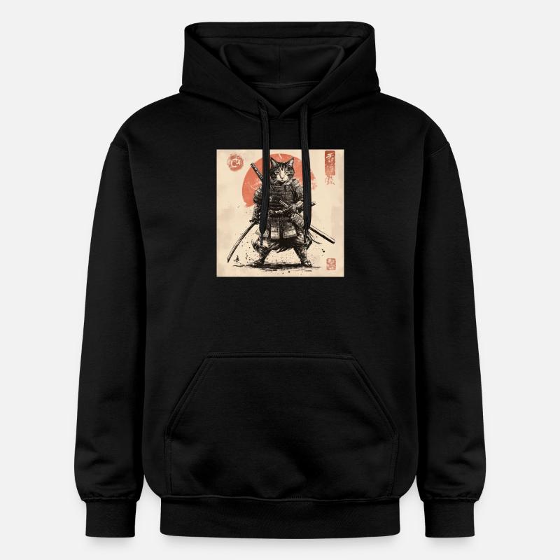 Chat Samouraï Japon Ukiyo-E - Sweat à capuche Softstyle® Gildan Unisexe - noir