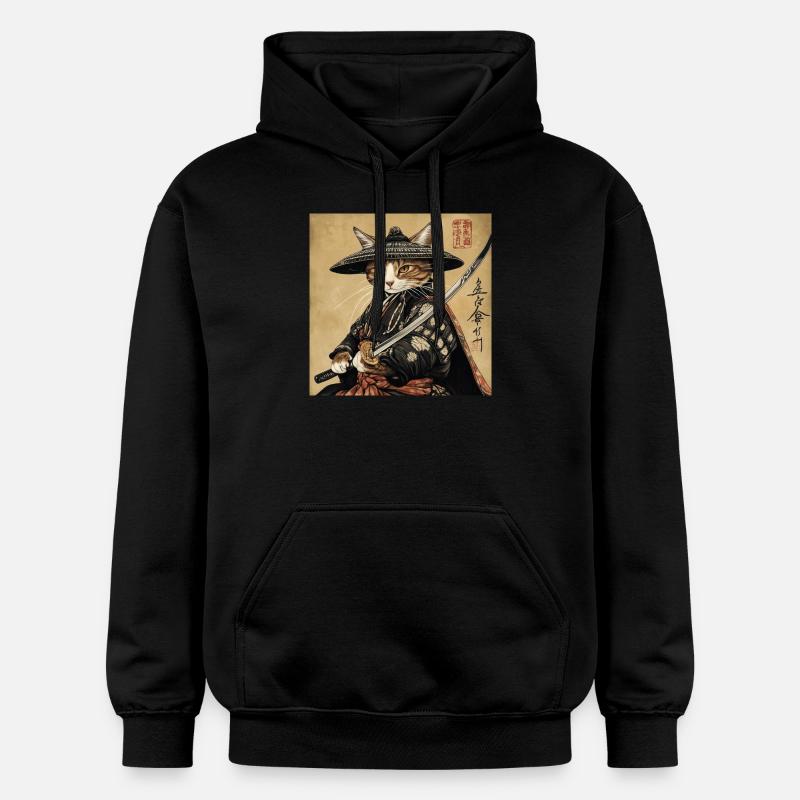 Chat Samouraï Japon Ukiyo-E - Sweat à capuche Softstyle® Gildan Unisexe - noir