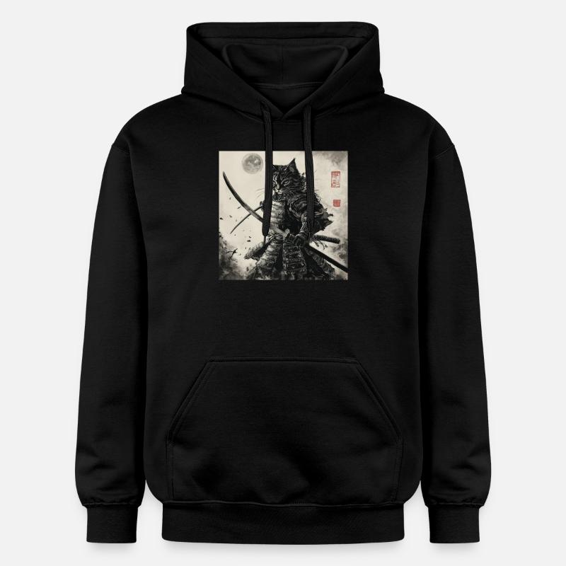Chat Samouraï Japon Ukiyo-E - Sweat à capuche Softstyle® Gildan Unisexe - noir