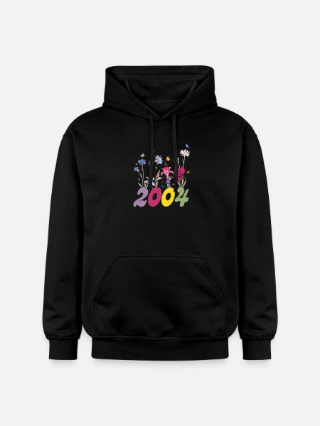 Year of birth 2004 wildflowers - Gildan Unisex Softstyle® Midweight Hoodie - black