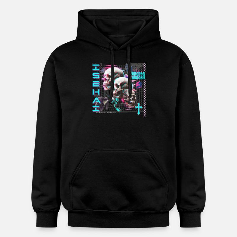 Isekai paintball glitché, crânes - Sweat à capuche Softstyle® Gildan Unisexe - noir