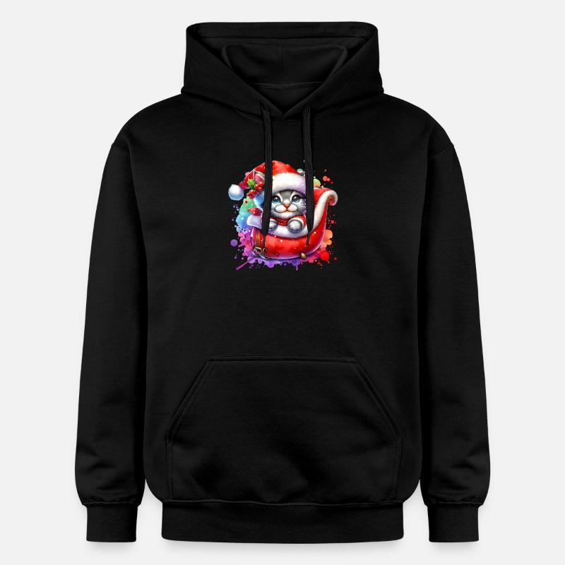 Chat mignon Noël - Sweat à capuche Softstyle® Gildan Unisexe - noir