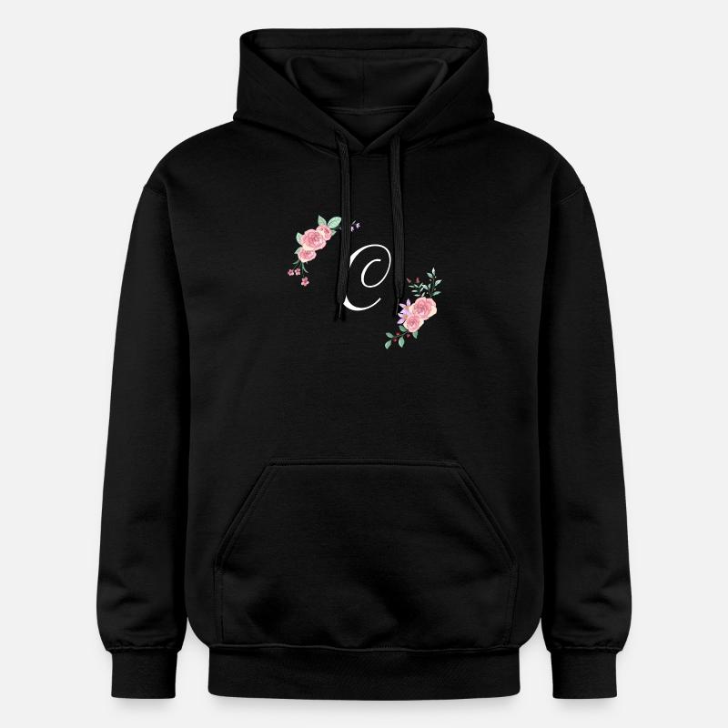 Lettre c florale rose - Sweat à capuche Softstyle® Gildan Unisexe - noir