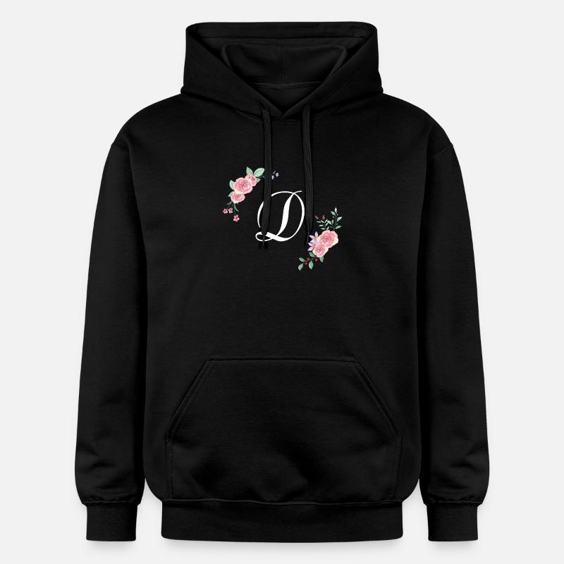 Lettre d florale rose - Sweat à capuche Softstyle® Gildan Unisexe - noir