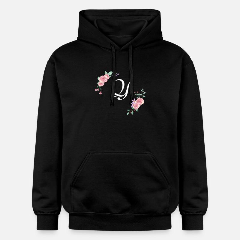 Lettre y florale rose - Sweat à capuche Softstyle® Gildan Unisexe - noir