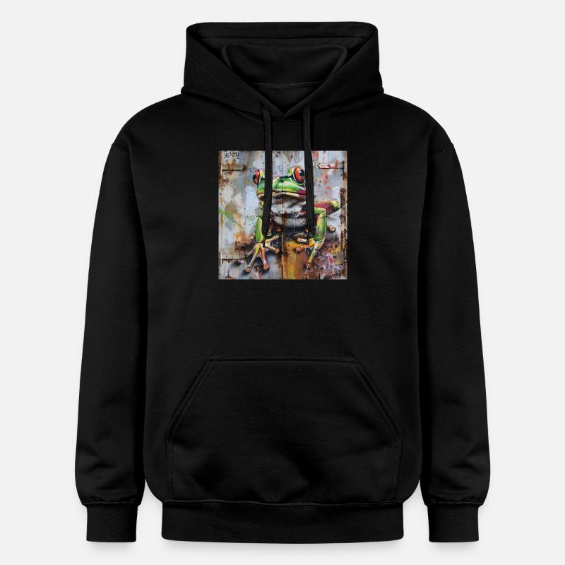 Graffiti grenouille verte surface rouillée - Sweat à capuche Softstyle® Gildan Unisexe - noir
