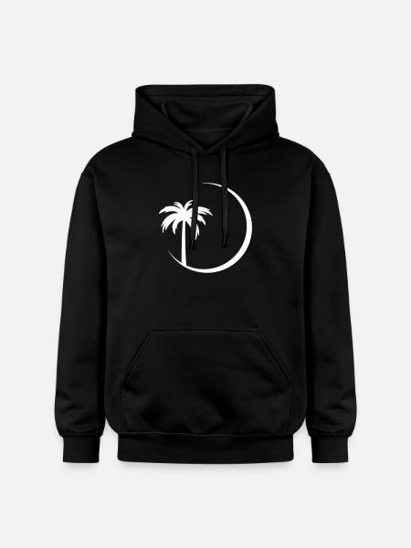 Palm tree in circle silhouette - Gildan Unisex Softstyle® Midweight Hoodie - black