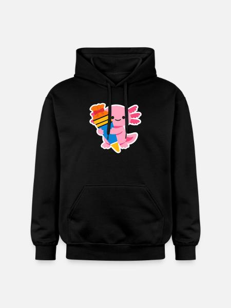Pink Axolotl with Gift Brush - Gildan Unisex Softstyle® Midweight Hoodie - black