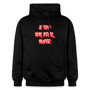 Stop Digital Hate – Statement gegen Cybermobbing & - Gildan Unisex Softstyle® Midweight Hoodie - Schwarz - Vorne - Marisol (170cm) & Nik (191cm)