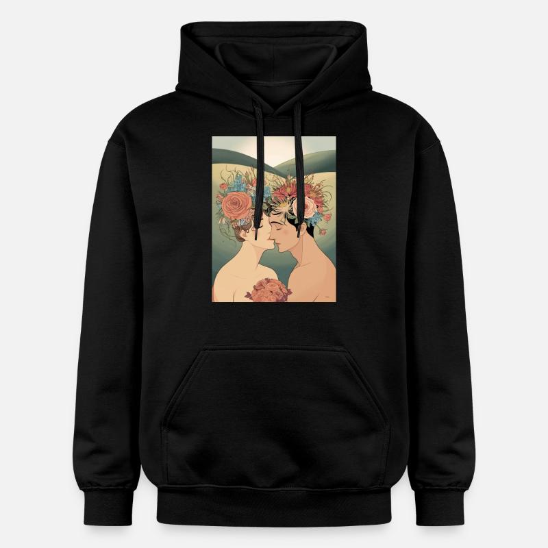 Les amoureux et les fleurs - Sweat à capuche Softstyle® Gildan Unisexe - noir