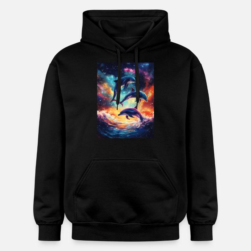 Bunte Delfine Galaxy - Gildan Unisex Softstyle® Midweight Hoodie - Schwarz