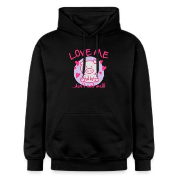 Love me, don't eat me - Gildan Unisex Softstyle® Midweight Hoodie - black - Front - Marisol (170cm) & Nik (191cm)