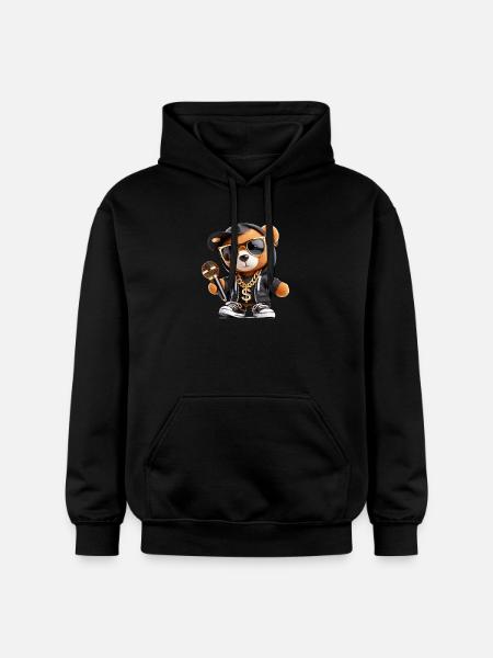 Teddy Bear Rapper - Gildan Unisex Softstyle® Midweight Hoodie - black
