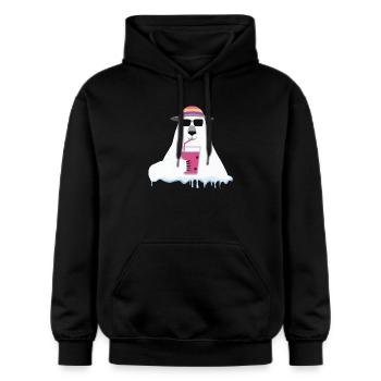 Global Warming Bear | Arctic Ecology Satire  - Gildan Unisex Softstyle® Midweight Hoodie - black - Front - Marisol (170cm) & Nik (191cm)