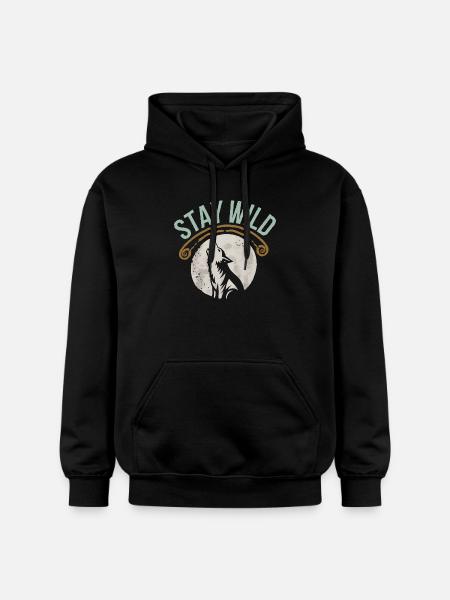 Stay Wild Wolf T-Shirt - Gildan Unisex Softstyle® Midweight Hoodie - black