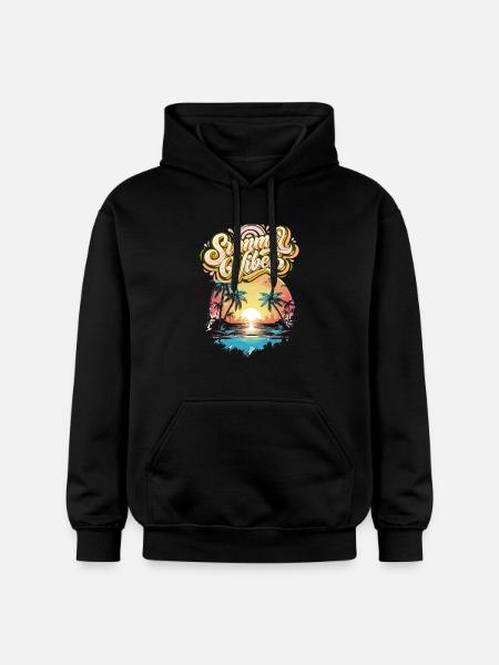 Summer Mood Palm Trees Sunset - Gildan Unisex Softstyle® Midweight Hoodie - black