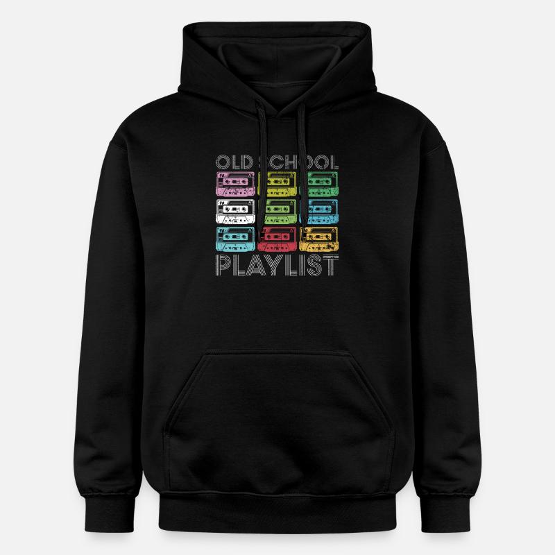 Rainbow Cassette Grid Print - Gildan Unisex Softstyle® Midweight Hoodie - black
