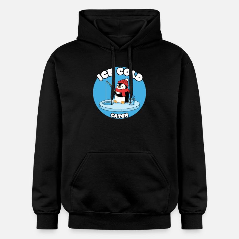 Eisfrost Pinguin fängt Eisfisch - Sweat à capuche Softstyle® Gildan Unisexe - noir