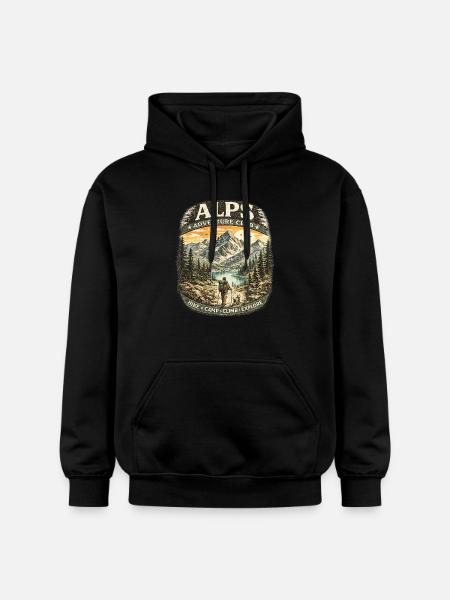 Alps Adventure Patch Mountains - Gildan Unisex Softstyle® Midweight Hoodie - black