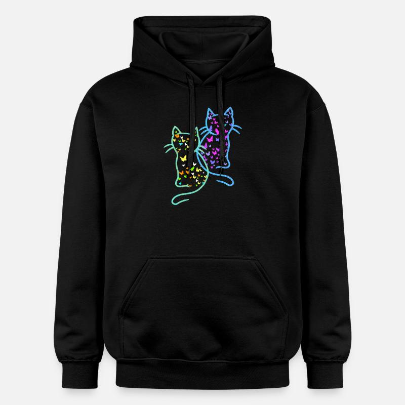 Printemps Été Chats Chat Papillons - Sweat à capuche Softstyle® Gildan Unisexe - noir