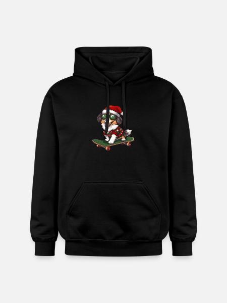 Australian Shepherd Dog Christmas Skateboard - Gildan Unisex Softstyle® Midweight Hoodie - black