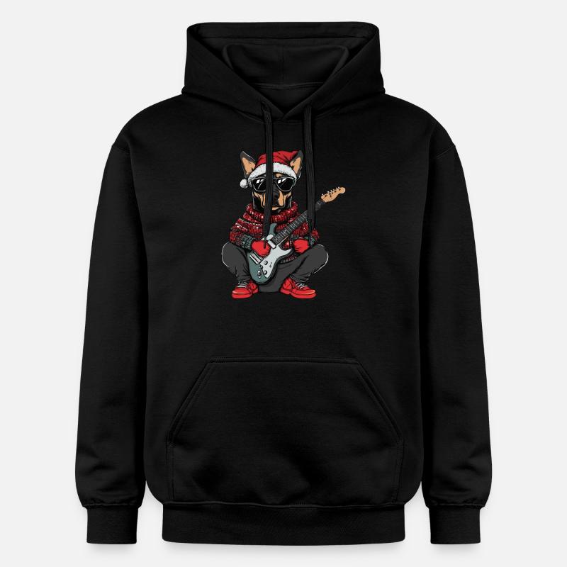 Doberman Chien Noël Rocker Guitare - Sweat à capuche Softstyle® Gildan Unisexe - noir