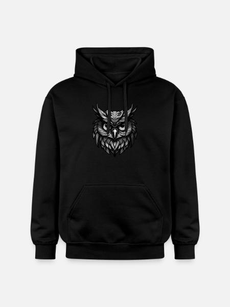 Owl Portrait - Gildan Unisex Softstyle® Midweight Hoodie - black
