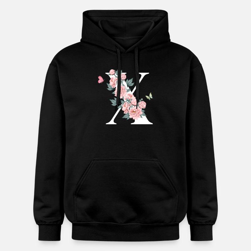 Lettre x fleurs rose - Sweat à capuche Softstyle® Gildan Unisexe - noir