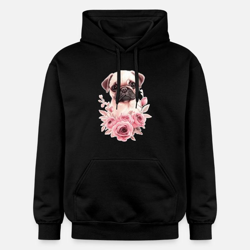 Carlin avec des fleurs - Sweat à capuche Softstyle® Gildan Unisexe - noir