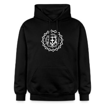 Lutherische Rose und Dornenkrone - Gildan Unisex Softstyle® Midweight Hoodie - Schwarz - Vorne - Marisol (170cm) & Nik (191cm)