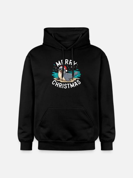 Joyeux Noël Mignon Phoque de Noël - Sweat à capuche Softstyle® Gildan Unisexe - noir